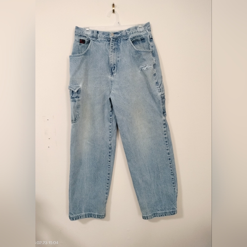Vintage FUBU Jeans Size 20 Light Wash Blue The Collection Carpenter Streetwear